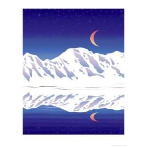  Mountain Moon Giclee Poster Print by Linda Braucht, 12x16 