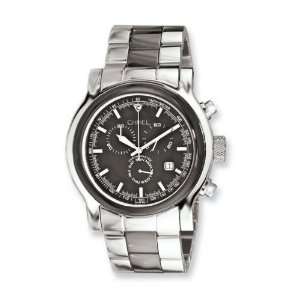  Stainless Steel Swiss Quartz Chronograph with Black Dial: Jewelry
