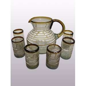  Amber Spiral pitcher and 6 drinking glasses set   FREE 