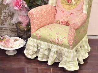   Pink and Sage Rose Victorian Style Petite Slipper Chair Wing  