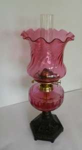 Beautiful Victorian Cranberry Oil Lamp Replaced Lead Crystal Shade 