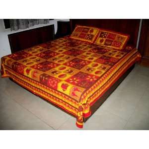  Hand, Block Printed, Multicolored Bedspread Set   Kantha 