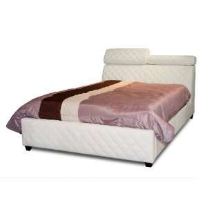   Leather Tufted Bed W/ Click Clack Adjustable Headrests