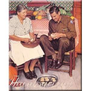 Thanksgiving Mother and Son Peeling Potatoes 13x16 Streched Canvas Art 