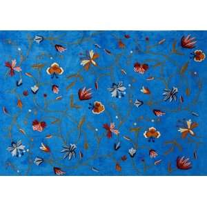  Crewel Fabric Butterfly Royal Blue Cotton Duck