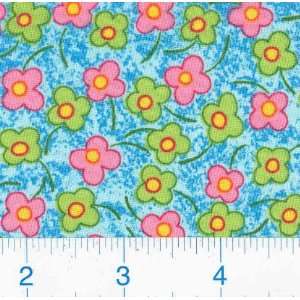  45 Wide Clown Flowers Blue Fabric By The Yard: Arts 