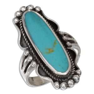 Sterling Silver Oval Turquoise Ring with Rope and Beaded Edging (size 