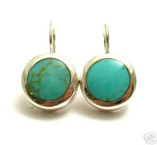 Sterling Silver Turquoise Round Hook Earrings A8437  