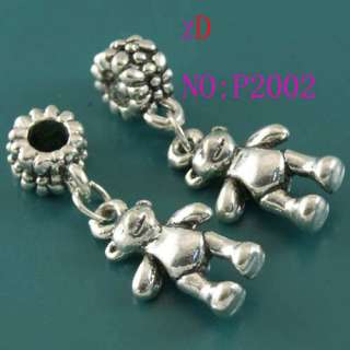 P2002 2pc Modern Tibet Silver Bear Pendant Dangle Beads  