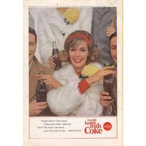 1963 Coca Cola Ad Lady Wearing Fur in Sports Crowd Original Coke Ad 