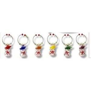  Snowman Wine Glass Charms in Art Glass   Set of 6: Kitchen 