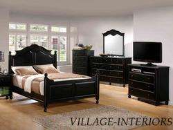   BLACK DISTRESSED COMPLETE CAL or KING BED: HEADBOARD, FOOTBOARD, RAILS