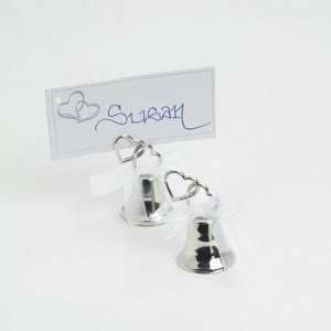 Silvertone Wedding Two Hearts Bell Place Card Holders   Tableware 
