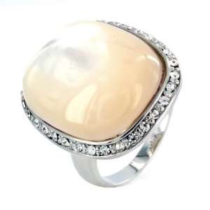  Silvertone Mother of Pearl Fashion Ring with CZ trim: West 