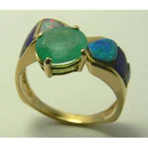  Glorious Colombian Emerald & Opal Ring 