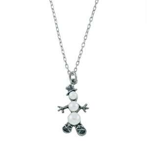Silvermoon Sterling Silver FW Pearl Snowshoes Snowman Necklace (3 6 mm 