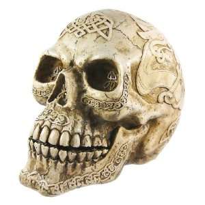    HUGE Celtic Knotwork Human Skull Statue Bone Finish