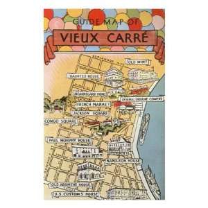  Map of Vieux Carre, New Orleans, Louisiana Premium Poster 