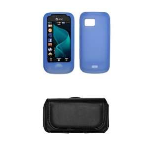Samsung Mythic A897 Blue Silicone Gel Skin Cover Case + Leather Case 