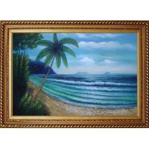  Seashore Palm Trees Oil Painting, with Exquisite Dark Gold 