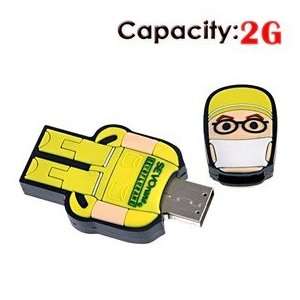  2G USB Flash Drive with Rubber Robot Doctor Shape (Yellow 