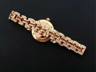 Ladies Cartier Colisee 18k Gold Diamond Ruby Watch  