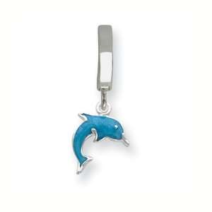  Sterling Silver Open Back Blue Enameled Dolphin TummyToy Jewelry