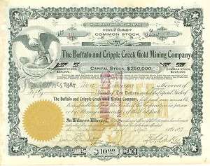 Buffalo and Cripple Creek Gold Mining Company Colorado Stock 