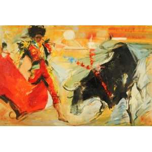 Matador, Bull Fight, Hand Painted Oil Canvas on Stretcher Bar 24x36 
