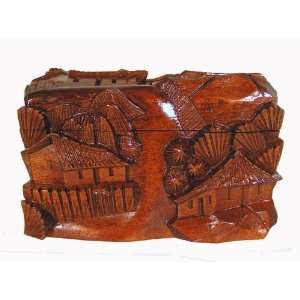  Wood Carved Box / Village Life 