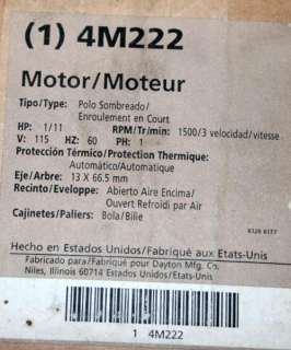 DAYTON ELECTRIC MOTOR 1/11HP 115VAC 1500 RPM 4M222 NIB  