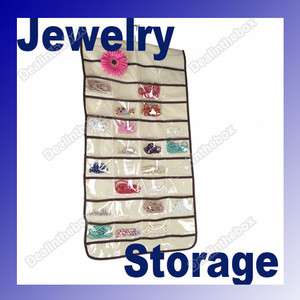   Beige Jewelry Hanging Storage Organizer Bag 80 Pocket Non Woven  