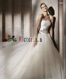 custom White/Ivory Strapless Fold Train Wedding Dress Bridal Gown All 