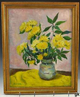 Beautiful E. W. Sork Vase of Colorful Yellow Flowers Oil on Canvas