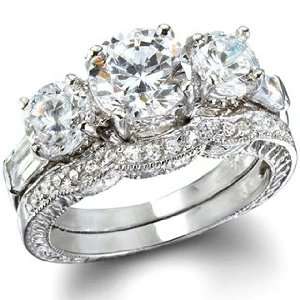   Three Stone Past, Present & Future CZ Engagement Ring Set   9: Jewelry