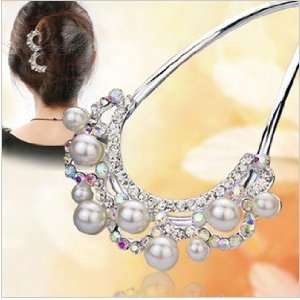  Korea Style Pearl Crown Hair Stick Beauty