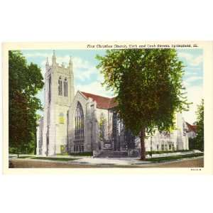 1930s Vintage Postcard   First Christian Church   Springfield Illinois
