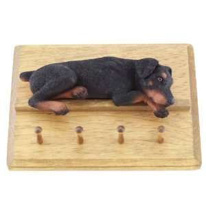  Doberman Dog Black Natural Ears Leash Holder Wood Plaque 