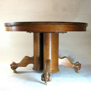 Antique Quarter Sawn Oak Pedestal Dining Table  