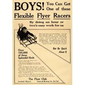  1913 Ad Boys Flexible Flyer Club Racers Winter Sled Toy 
