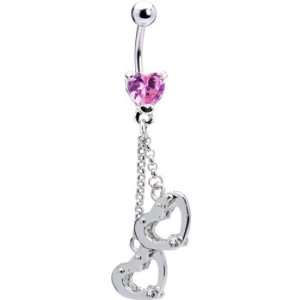  Pink Gem Locking Handcuff Heart Belly Ring: Jewelry