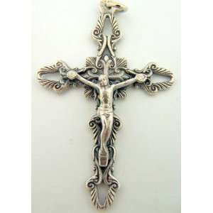   Rosary Silver Plated Crucifix Cross Add on Ornate Detail Gothic Design