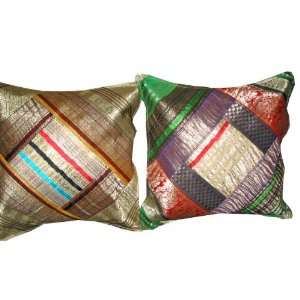   Vintage Sari Zari Borders Toss Pillow Cushion Covers: Home & Kitchen