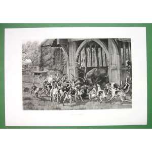 STAG HUNT Dogs Sanctuary in Church   VICTORIAN Photogravure Vintage 