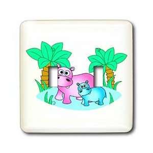 Janna Salak Designs Jungle Animals   Cute Hippo Mom and Baby Playing 