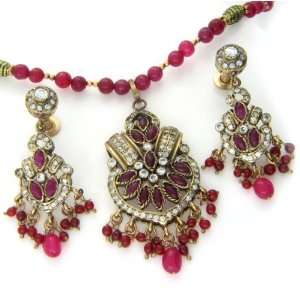  Wine Red Victorian Styled Necklace and Earrings 