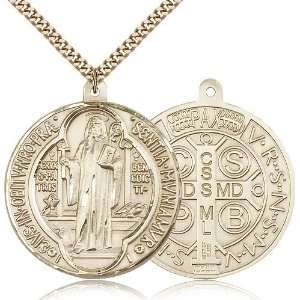  Gold Filled St. Saint Benedict Medal Pendant 1 5/8 x 1 1/2 