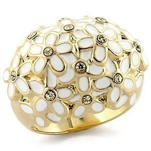 Gold Plated Brass White Ring with Clear CZ in the Center of Multiple 
