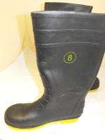 NEW 15 IN. STEEL TOE RUBBER WORK BOOTS SIZE 8 Black Yellow Tread 