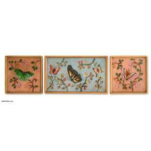  Painted glass wall art, Butterfly Beauty (set of 3 